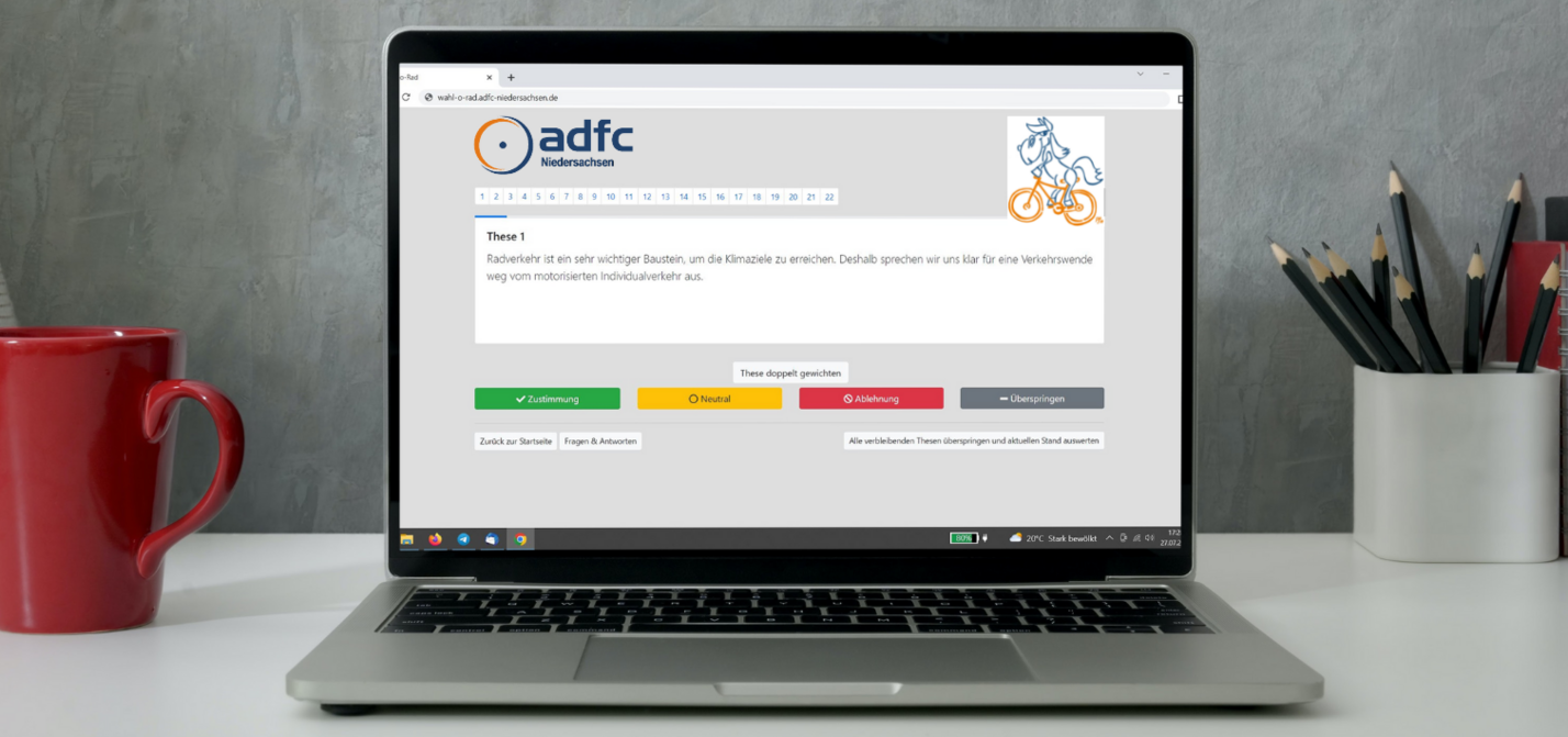 Laptop mit Wahl-o-Rad Laptop, auf dem der Wahl-o-Rad angezeigt wird