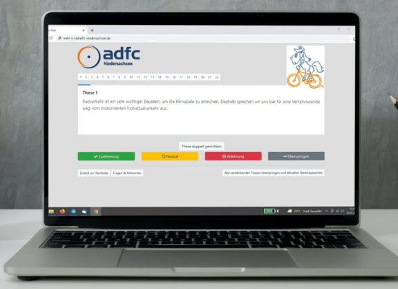 Laptop, auf dem der Wahl-o-Rad angezeigt wird